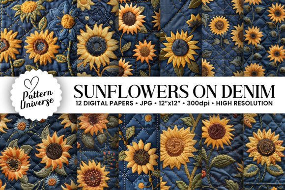 Denim Sunflower Embroidery Digital Paper Review