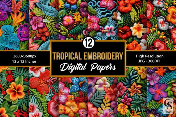 Tropical Flower Embroidery Digital Paper Review