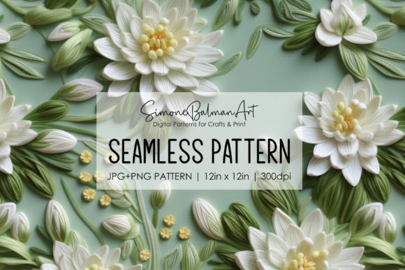 Waterlilies Embroidery Seamless Pattern Review